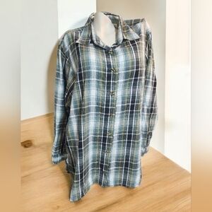 East West Woman Plaid Button-Up Shirt